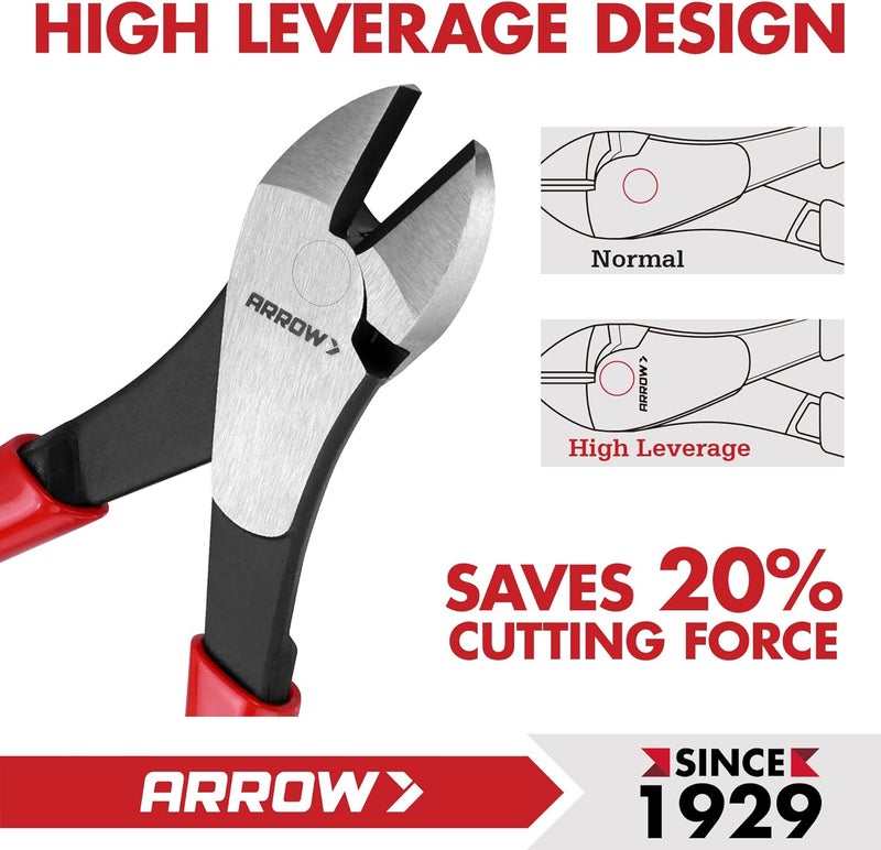 Arrow Fastener كماشة قطع قطرية عالية الرفع 7 بوصة من ARROW، قواطع سلك ثقيلة مع مقبض مريح، قواطع جانبية لقطع الأسلاك - Image 5